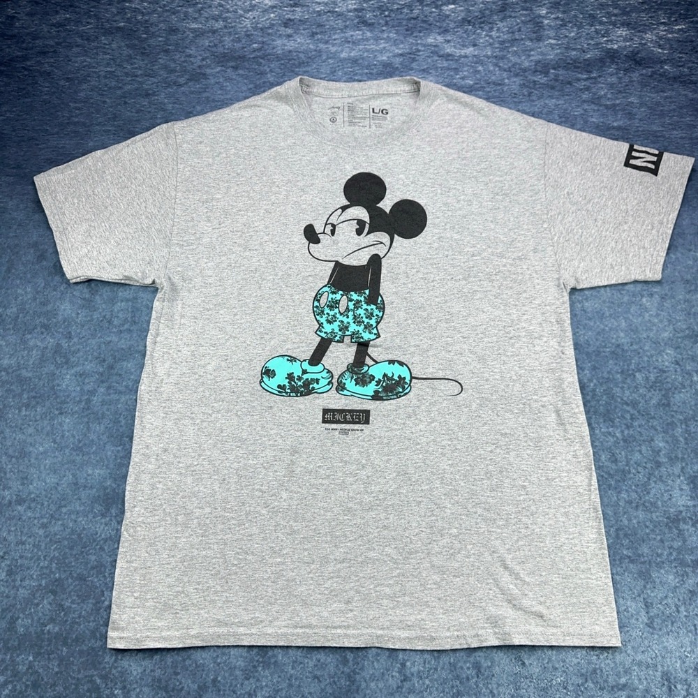 Disney Neff Mickey Mouse Floral Graphic T-Shirt Gray Mens Large L/G Streetwear